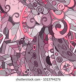 Tracery seamless pattern. Mehndi design. Ethnic colorful doodle texture. Curved doodling background. Vector