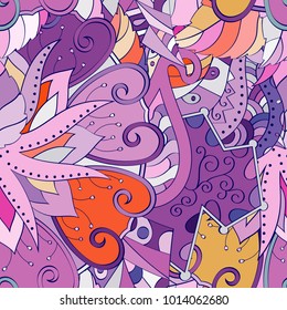 Tracery seamless pattern. Mehndi design. Ethnic colorful doodle texture. Curved doodling background. Vector