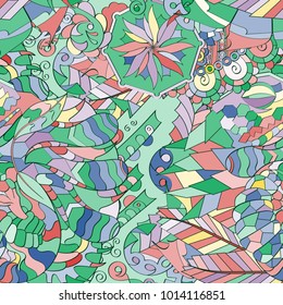Tracery seamless pattern. Mehndi design. Ethnic colorful doodle texture. Curved doodling background. Vector
