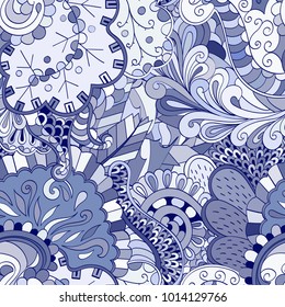 Tracery seamless pattern. Mehndi design. Ethnic colorful doodle texture. Curved doodling background. Vector