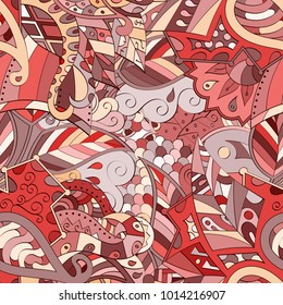 Tracery seamless pattern. Mehndi design. Ethnic colorful doodle texture. Curved doodling background. Vector