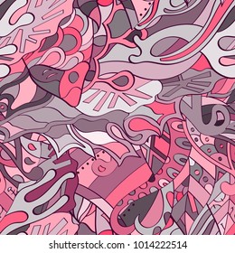 Tracery seamless pattern. Mehndi design. Ethnic colorful doodle texture. Curved doodling background. Vector