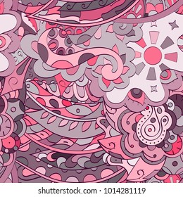 Tracery seamless pattern. Mehndi design. Ethnic colorful doodle texture. Curved doodling background. Vector