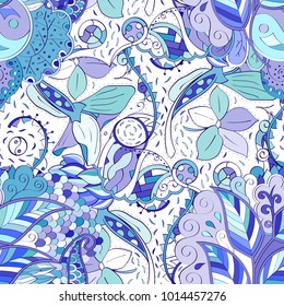 Tracery seamless pattern. Mehndi design. Ethnic colorful doodle texture. Curved doodling background. Vector