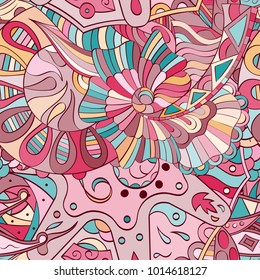 Tracery seamless pattern. Mehndi design. Ethnic colorful doodle texture. Curved doodling background. Vector