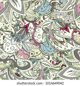 Tracery seamless pattern. Mehndi design. Ethnic colorful doodle texture. Curved doodling background. Vector