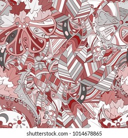 Tracery seamless pattern. Mehndi design. Ethnic colorful doodle texture. Curved doodling background. Vector