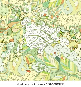 Tracery seamless pattern. Mehndi design. Ethnic colorful doodle texture. Curved doodling background. Vector
