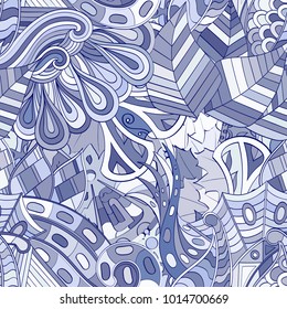 Tracery seamless pattern. Mehndi design. Ethnic colorful doodle texture. Curved doodling background. Vector