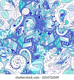 Tracery seamless pattern. Mehndi design. Ethnic colorful doodle texture. Curved doodling background. Vector