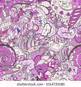 Tracery seamless pattern. Mehndi design. Ethnic colorful doodle texture. Curved doodling background. Vector