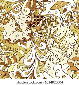 Tracery seamless pattern. Mehndi design. Ethnic colorful doodle texture. Curved doodling background. Vector