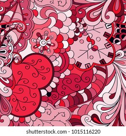 Tracery seamless pattern. Mehndi design. Ethnic colorful doodle texture. Curved doodling background. Vector