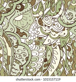 Tracery seamless pattern. Mehndi design. Ethnic colorful doodle texture. Curved doodling background. Vector