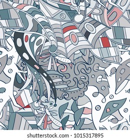 Tracery seamless pattern. Mehndi design. Ethnic colorful doodle texture. Curved doodling background. Vector