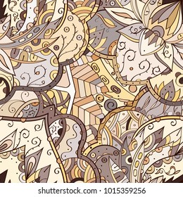 Tracery seamless pattern. Mehndi design. Ethnic colorful doodle texture. Curved doodling background. Vector