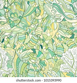 Tracery seamless pattern. Mehndi design. Ethnic colorful doodle texture. Curved doodling background. Vector
