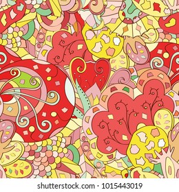 Tracery seamless pattern. Mehndi design. Ethnic colorful doodle texture. Curved doodling background. Vector