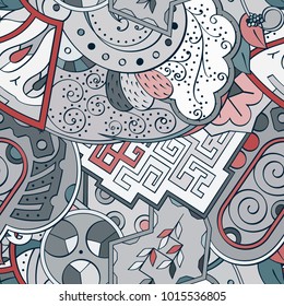 Tracery seamless pattern. Mehndi design. Ethnic colorful doodle texture. Curved doodling background. Vector