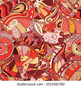 Tracery seamless pattern. Mehndi design. Ethnic colorful doodle texture. Curved doodling background. Vector