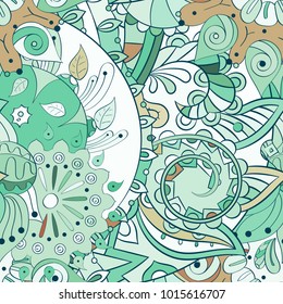 Tracery seamless pattern. Mehndi design. Ethnic colorful doodle texture. Curved doodling background. Vector