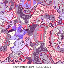 Tracery seamless pattern. Mehndi design. Ethnic colorful doodle texture. Curved doodling background. Vector