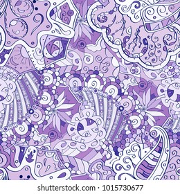 Tracery seamless pattern. Mehndi design. Ethnic colorful doodle texture. Curved doodling background. Vector