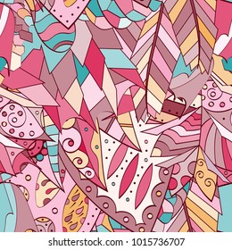 Tracery seamless pattern. Mehndi design. Ethnic colorful doodle texture. Curved doodling background. Vector