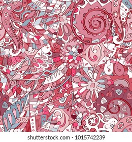 Tracery seamless pattern. Mehndi design. Ethnic colorful doodle texture. Curved doodling background. Vector