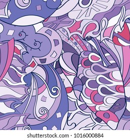 Tracery seamless pattern. Mehndi design. Ethnic colorful doodle texture. Curved doodling background. Vector