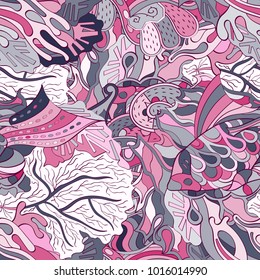 Tracery seamless pattern. Mehndi design. Ethnic colorful doodle texture. Curved doodling background. Vector