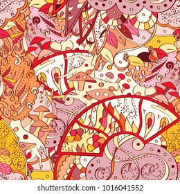 Tracery seamless pattern. Mehndi design. Ethnic colorful doodle texture. Curved doodling background. Vector