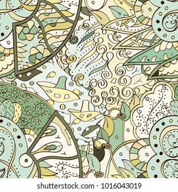 Tracery seamless pattern. Mehndi design. Ethnic colorful doodle texture. Curved doodling background. Vector