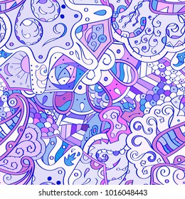 Tracery seamless pattern. Mehndi design. Ethnic colorful doodle texture. Curved doodling background. Vector