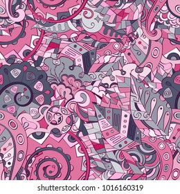 Tracery seamless pattern. Mehndi design. Ethnic colorful doodle texture. Curved doodling background. Vector