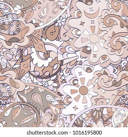 Tracery seamless pattern. Mehndi design. Ethnic colorful doodle texture. Curved doodling background. Vector