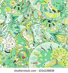 Tracery seamless pattern. Mehndi design. Ethnic colorful doodle texture. Curved doodling background. Vector