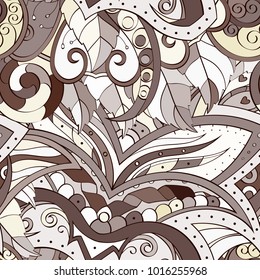 Tracery seamless pattern. Mehndi design. Ethnic colorful doodle texture. Curved doodling background. Vector