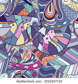 Tracery seamless pattern. Mehndi design. Ethnic colorful doodle texture. Curved doodling background. Vector