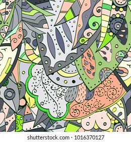 Tracery seamless pattern. Mehndi design. Ethnic colorful doodle texture. Curved doodling background. Vector