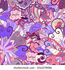 Tracery seamless pattern. Mehndi design. Ethnic colorful doodle texture. Curved doodling background. Vector