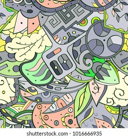Tracery seamless pattern. Mehndi design. Ethnic colorful doodle texture. Curved doodling background. Vector