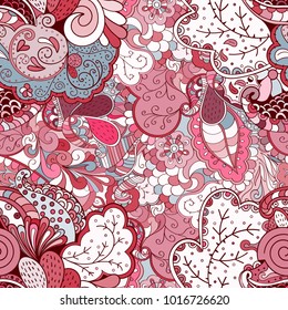 Tracery seamless pattern. Mehndi design. Ethnic colorful doodle texture. Curved doodling background. Vector