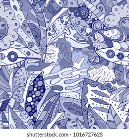 Tracery seamless pattern. Mehndi design. Ethnic colorful doodle texture. Curved doodling background. Vector