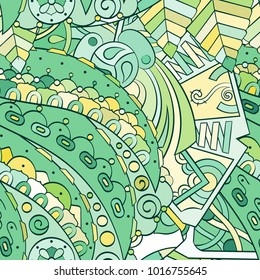 Tracery seamless pattern. Mehndi design. Ethnic colorful doodle texture. Curved doodling background. Vector