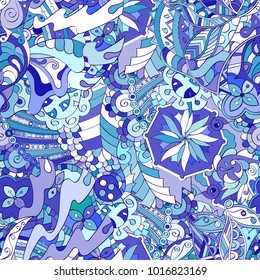 Tracery seamless pattern. Mehndi design. Ethnic colorful doodle texture. Curved doodling background. Vector