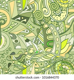 Tracery seamless pattern. Mehndi design. Ethnic colorful doodle texture. Curved doodling background. Vector