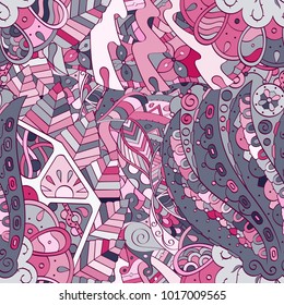 Tracery seamless pattern. Mehndi design. Ethnic colorful doodle texture. Curved doodling background. Vector