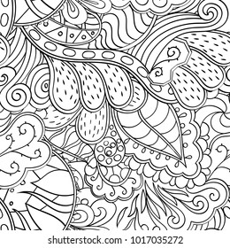 Tracery seamless pattern. Mehndi design. Ethnic monochrome binary doodle texture. Curved doodling black and white background. Vector