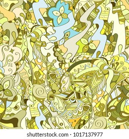 Tracery seamless pattern. Mehndi design. Ethnic colorful doodle texture. Curved doodling background. Vector